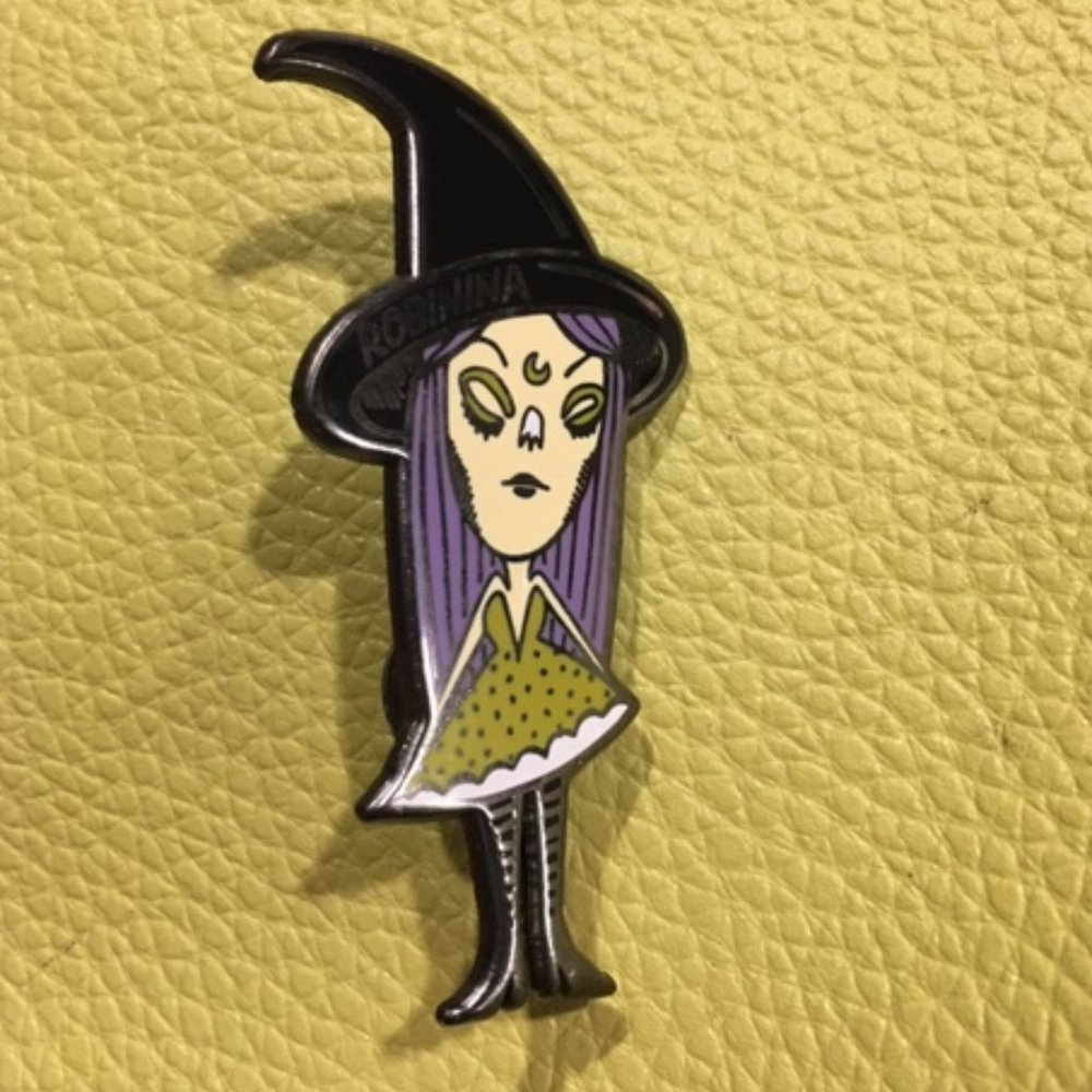 NEW Greta The Witch Enamel Spooky Pin Purple Black 2.25"